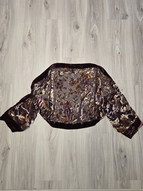 Vintage Lizden Silk Blend Devoré Floral Beaded Bolero Shrug Whimsigoth - Onesize